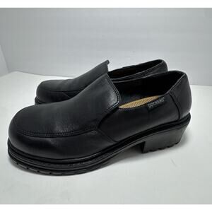 Dockers Lug Sole Chunky Heel Y2K 90's Black Leather Loafers Vintage WMN Size 7.5